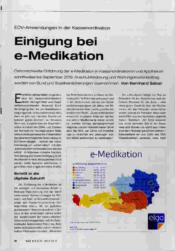 Vorschauseite 1: Einigung bei e-Medikation