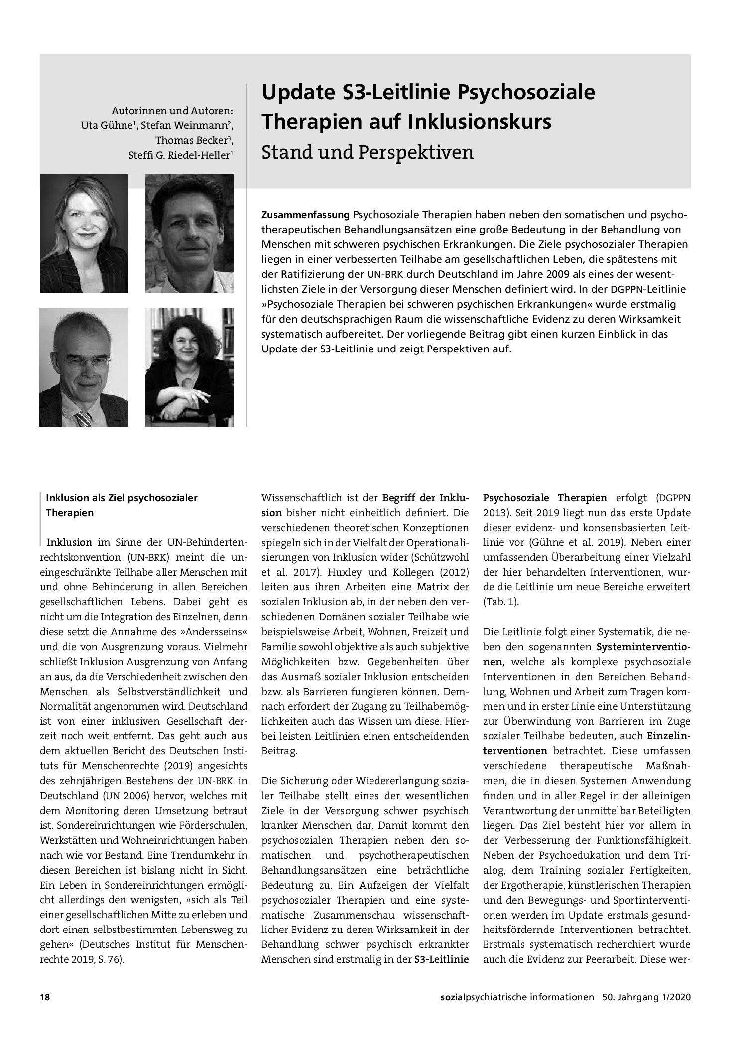 Vorschauseite 1: Update S3-Leitlinie psychosoziale Therapien auf Inklusionskurs