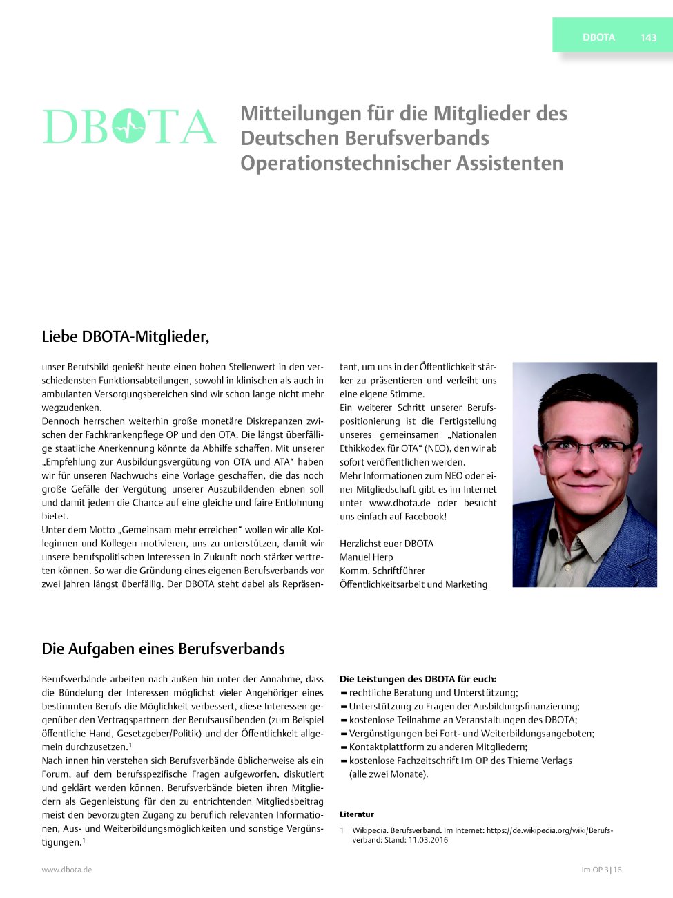Vorschauseite 1: Mitteilungen für die Mitglieder des Deutschen Berufsverbands Operationstechnischer Assistenten