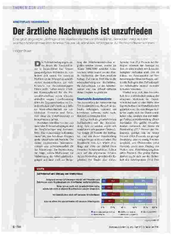 Vorschauseite 1: ARBEITSPLATZ KRANKENHAUS Der ärztliche Nachwuchs ist unzufrieden