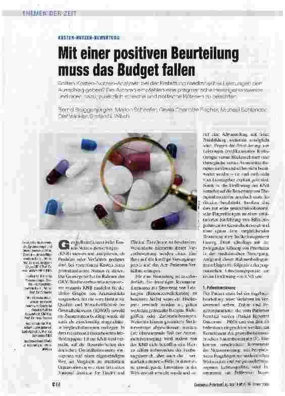 Vorschauseite 1: Mit einer positiven Beurteilung muss das Budget fallen