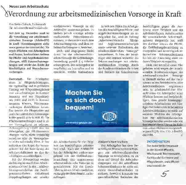 Vorschauseite 1: Verordnung zur arbeitsmedizinischen Vorsorge in Kraft