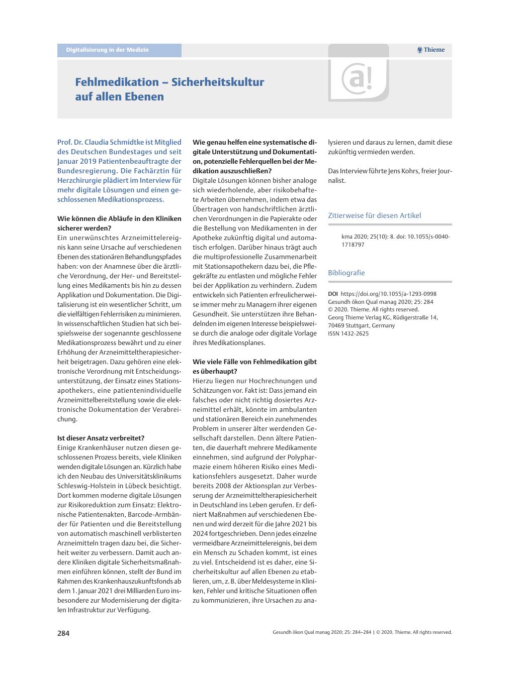Vorschauseite 1: Fehlmedikation? Sicherheitskultur auf allen Ebenen