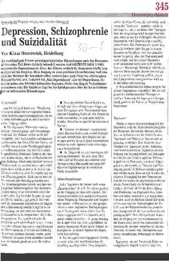 Vorschauseite 1: Strategien des Umgangs mit psychisch kranken Älteren (2): Depression, Schizophrenie und Suizidalität