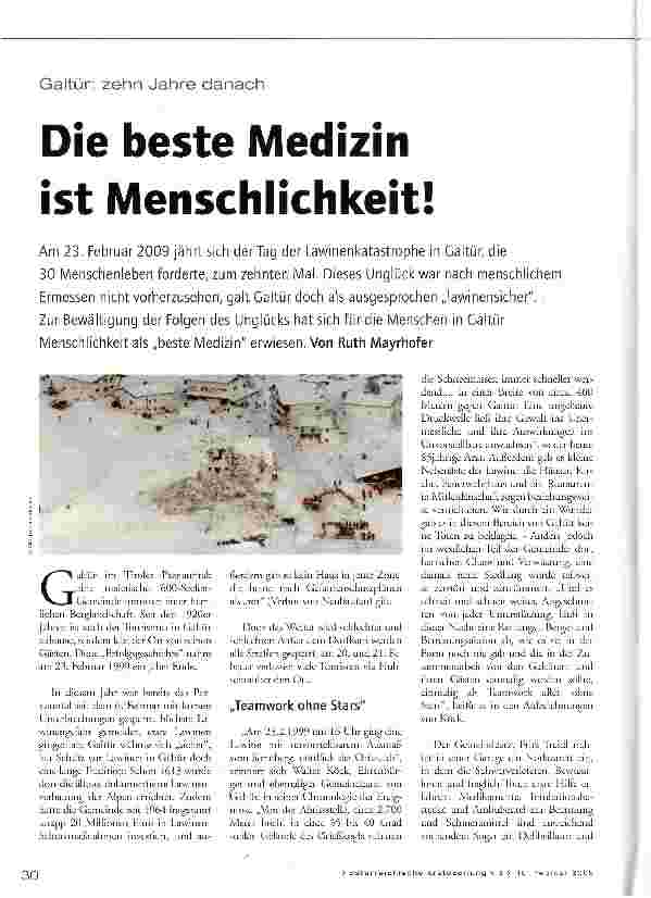 Vorschauseite 1: Galtür: zehn Jahre danachDie beste Medizin ist Menschlichkeit!