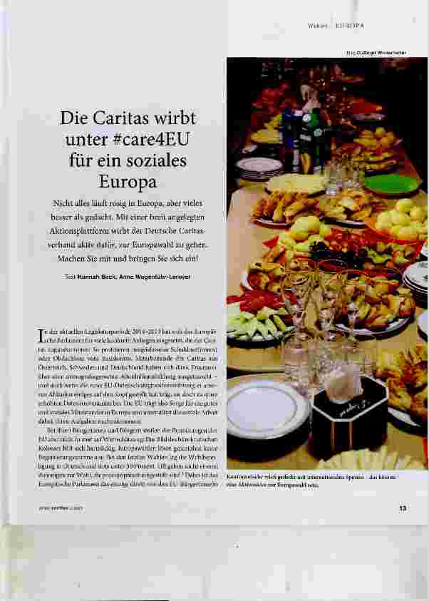 Vorschauseite 1: Die Caritas wirbt unter #care4EU für ein soziales Europa