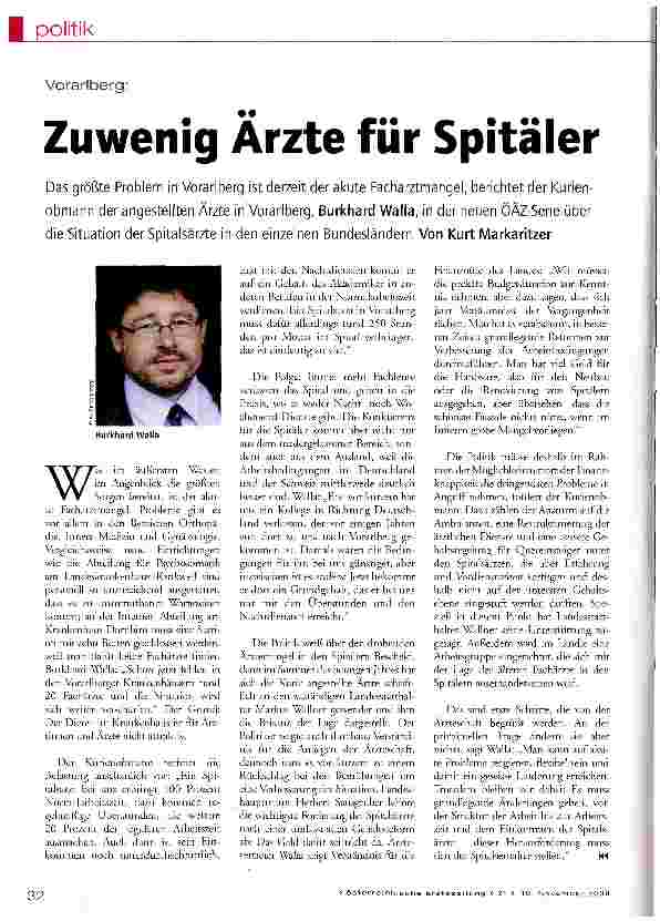 Vorschauseite 1: Zuwenig Ärzte für Spitäler