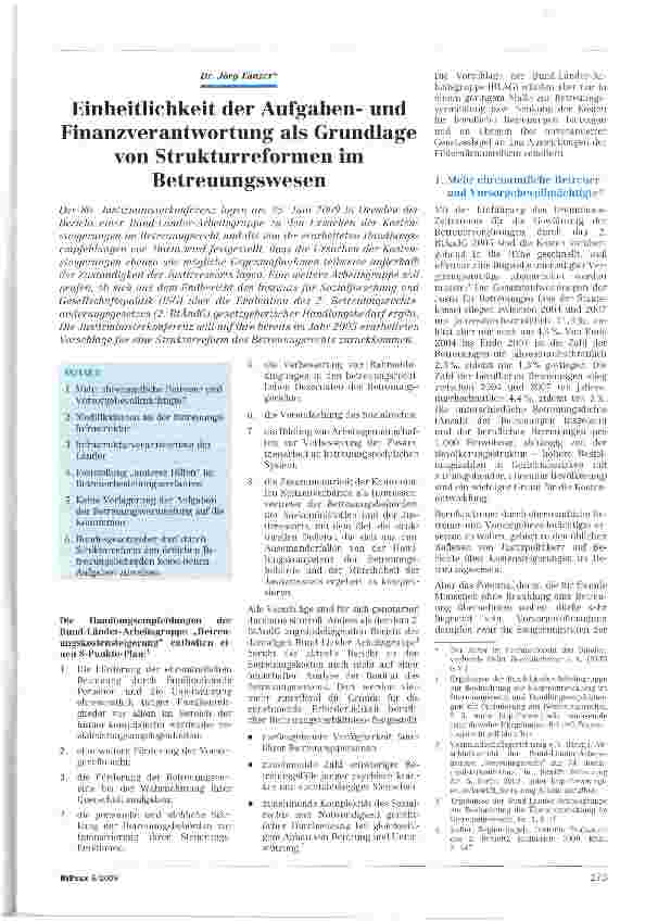 Vorschauseite 1: Einheitlichkeit der Aufgabenund Finanzverantwortung als Grundlage von Strukturreformen im Betreuungswesen