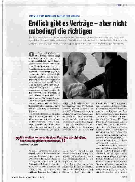 Vorschauseite 1: SPEZIALISIERTE AMBULANTE PALLIATIVVERSORGUNGEndlich gibt es Verträge - aber nicht unbedingt die richtigen