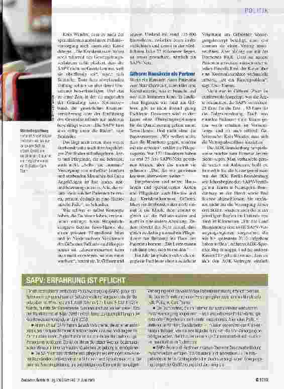 Vorschauseite 3: SPEZIALISIERTE AMBULANTE PALLIATIVVERSORGUNGEndlich gibt es Verträge - aber nicht unbedingt die richtigen
