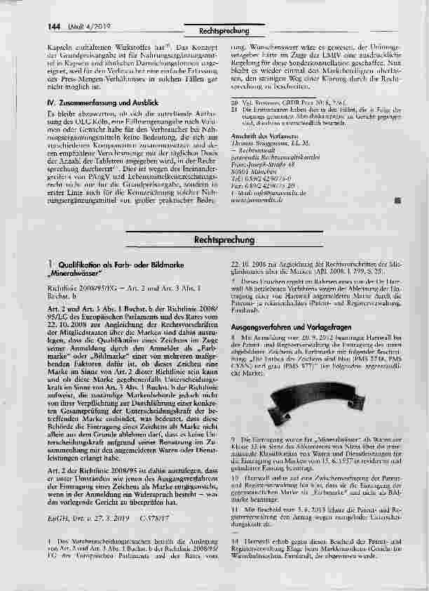 Vorschauseite 1: Qualifikation als Färboder Bildmarke „Mineralwässer