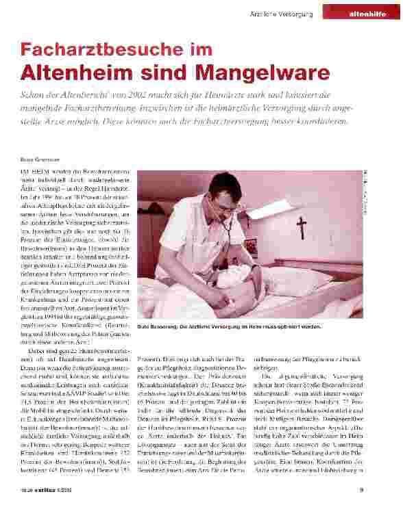 Vorschauseite 1: Facharztbesuche im Altenheim sind Mangelware