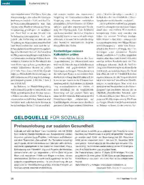 Vorschauseite 2: Pflegevergütung: Tariflöhne können wieder berücksichtigt werden