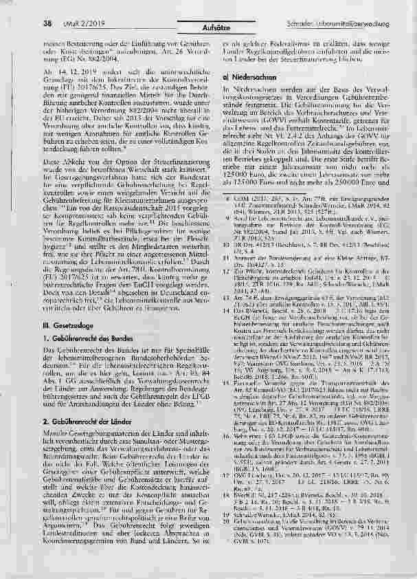 Vorschauseite 2: Gebühren für Regelkontrollen der Lebensmittelüberwachung