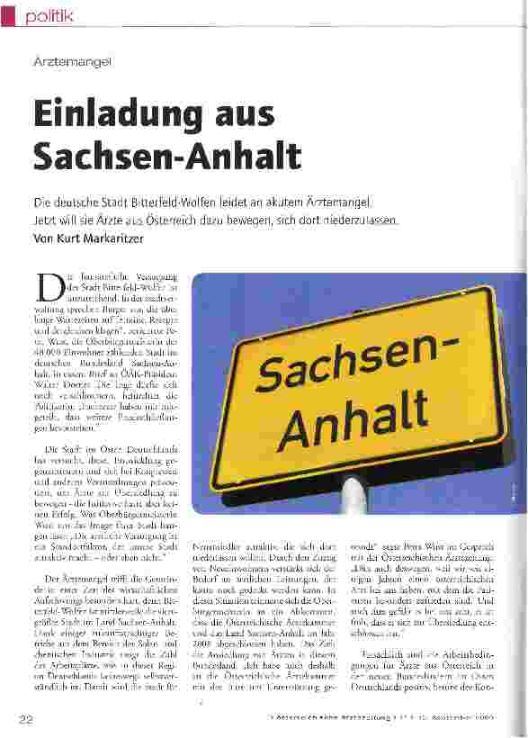 Vorschauseite 1: ÄrztemangelEinladung aus Sachsen-Anhalt