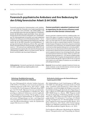 Vorschauseite 1: Forensisch-psychiatrische Ambulanz und ihre Bedeutung für den Erfolg forensischer Arbeit (§ 64 StGB