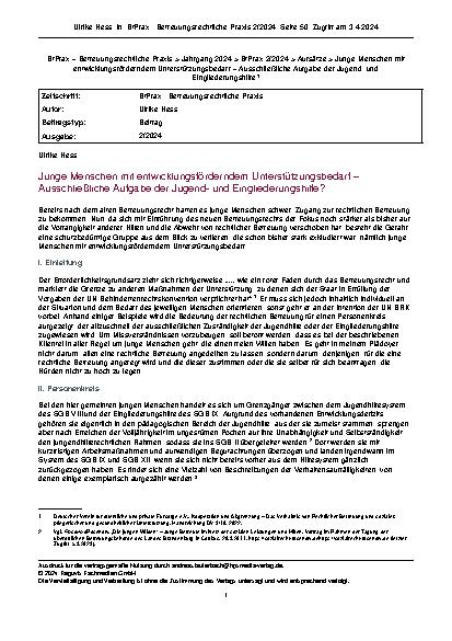Vorschauseite 1: Junge Menschen mit entwicklungsbedingtem Unterstützungsbedarf – Ausschließliche Aufgabe der Jugendund Eingliederungshilfe?