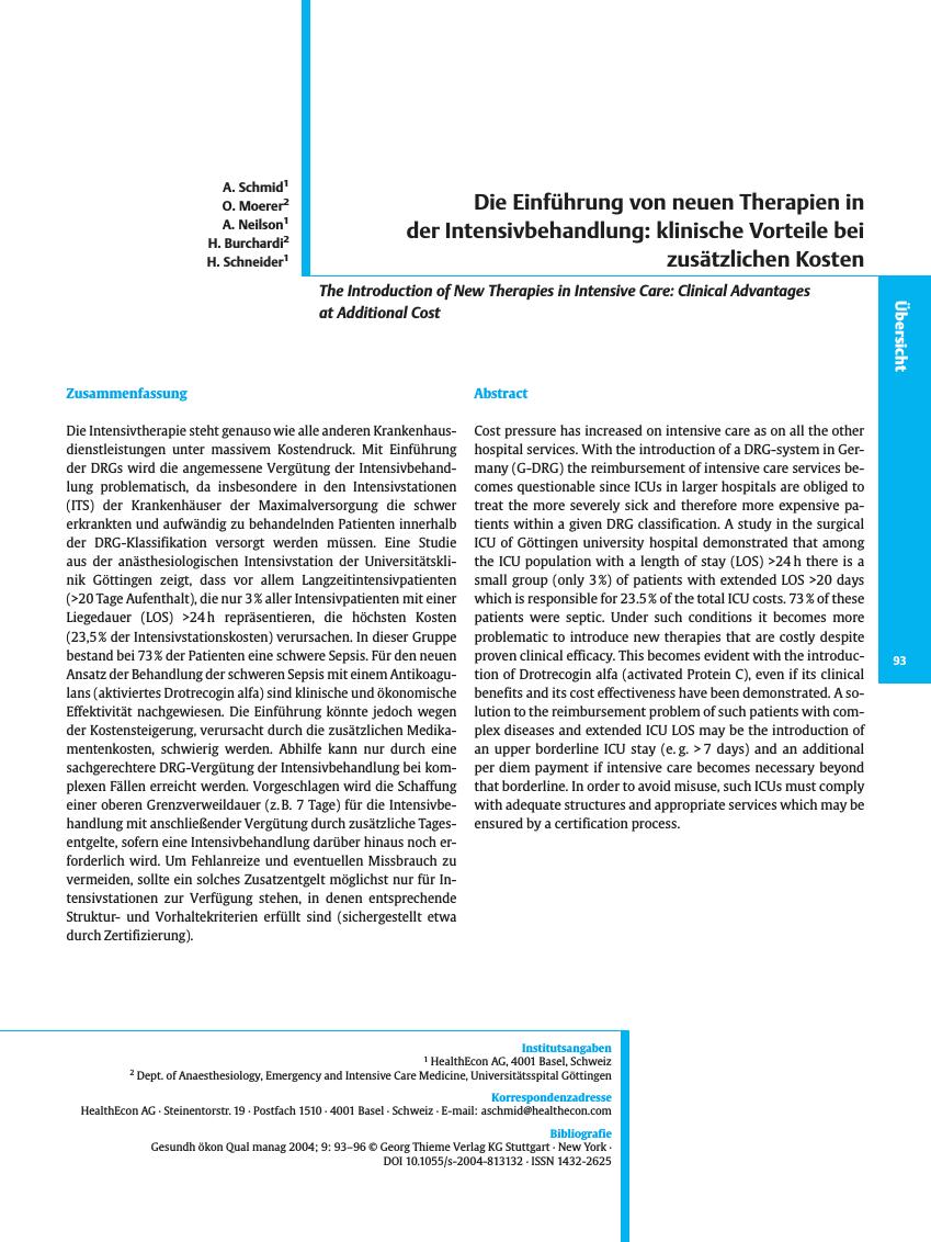 Vorschauseite 1: Die Einführung von neuen Therapien in der Intensivbehandlung: klinische Vorteile bei zusätzlichen Kosten