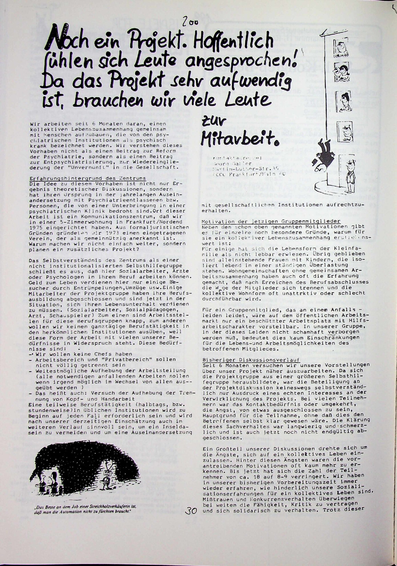 Vorschau: Noch ein Projekt. Hoffentlich fühlen sich Leute angesprochen! Da das Projekt sehr aufwendig ist, brauchen wir viele Leute zur Mitarbeit.