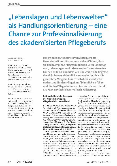 Vorschauseite 1: "Lebenslagen und Lebenswelten" als Handlungsorientierung – eine Chance zur Professionalisierung des akademisierten Pflegeberufs