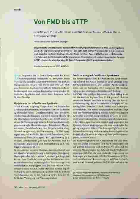 Vorschauseite 1: Von FMD bis aTTP: Bericht vom 21. Sanofi-Symposium für Krankenhausapotheker, Berlin, 9. November 2019