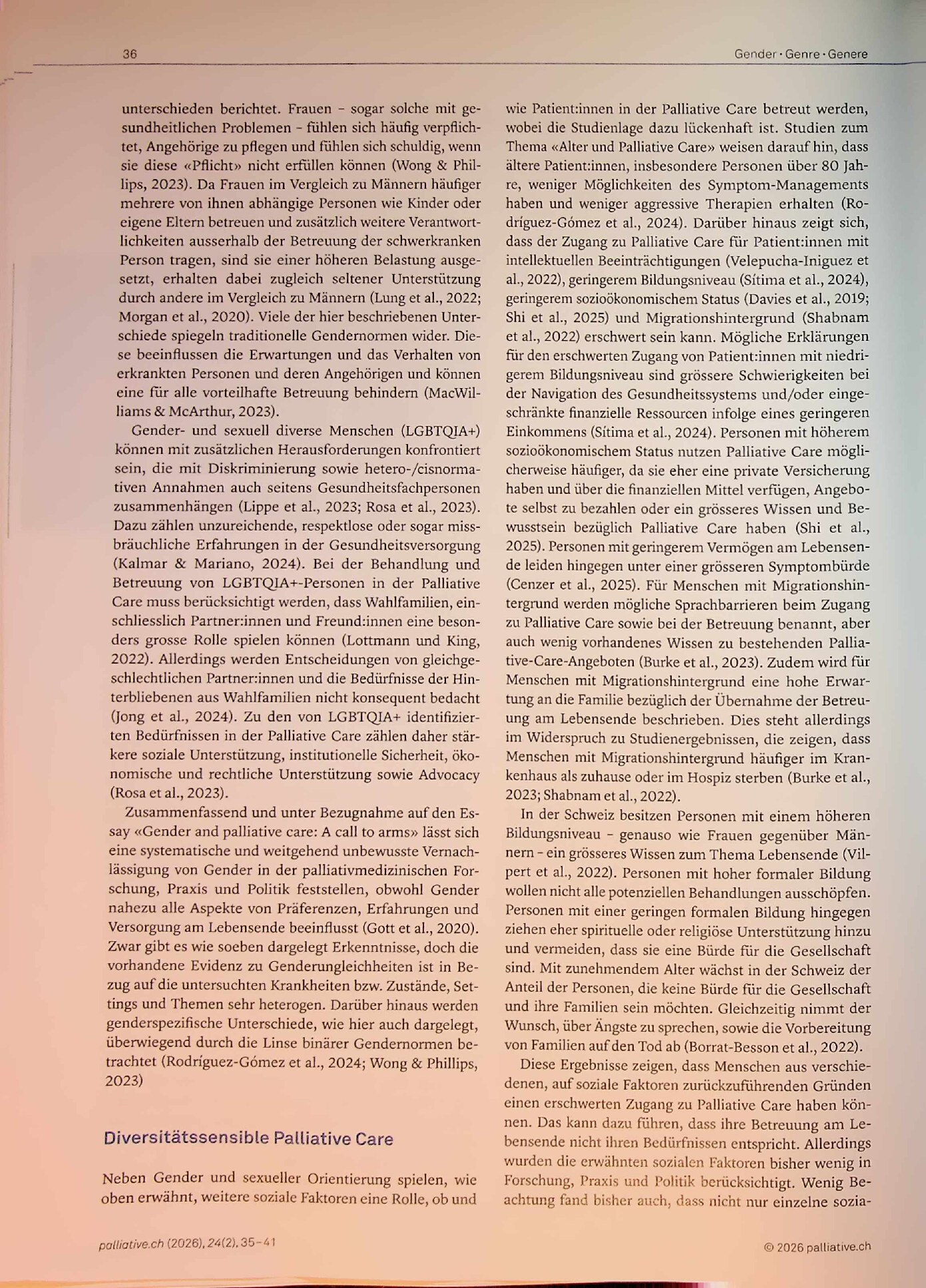 Vorschauseite 2: Gender- und diversitätssensible Palliative Care