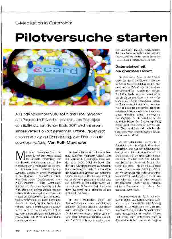 Vorschauseite 1: Pilotversuche starten im Herbst