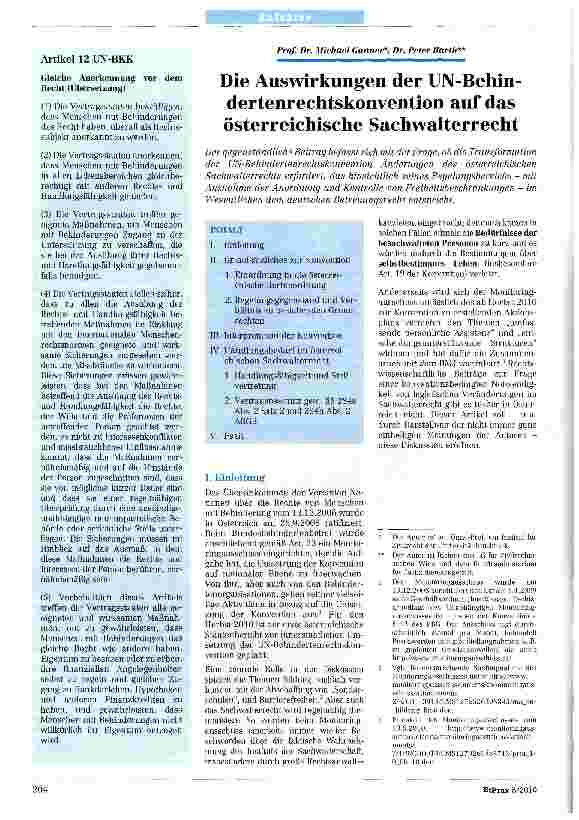 Vorschauseite 1: Die Auswirkungen der UN-Behindertenrechtskonvention auf das österreichische Sachwalterrecht
