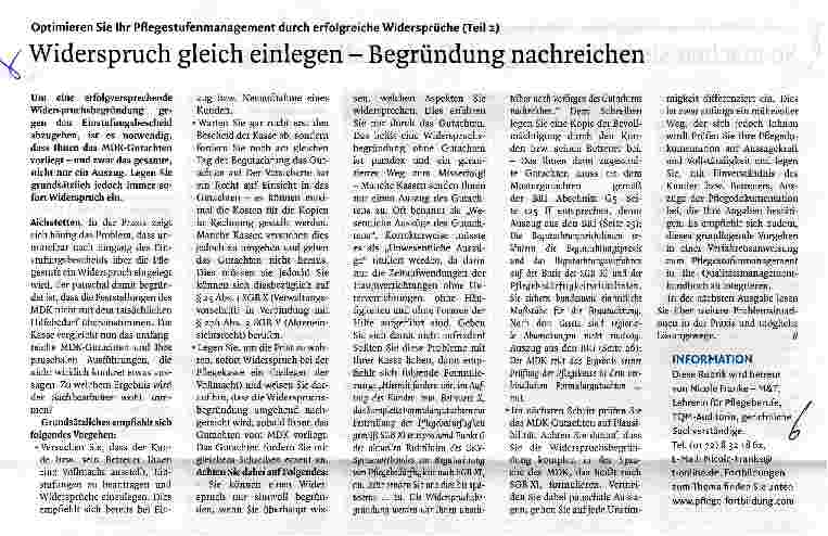 Vorschauseite 1: Optimieren Sie Ihr Pflegestufenmanagement durch erfolgreiche Widersprüche (Teil 2) Widerspruch gleich einlegen - Begründung nachreichen