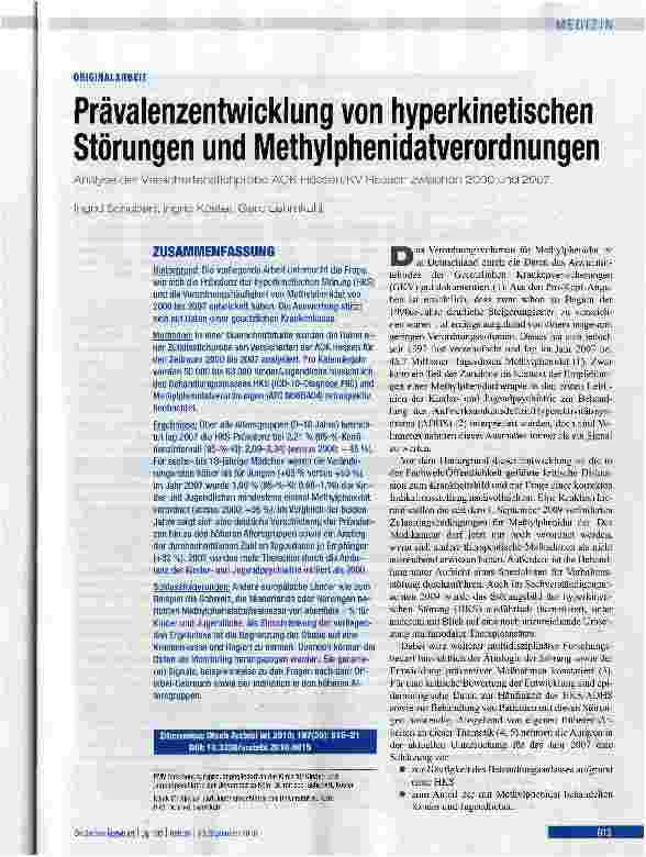 Vorschauseite 1: Prävalenzentwicklung vom hyperkinetischen Störungen und Methyphenidatverordnungen