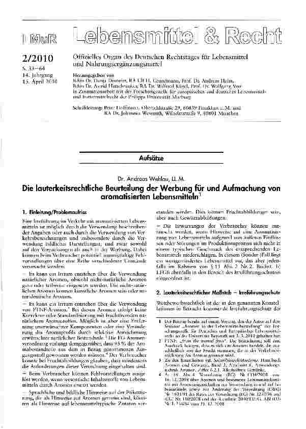 Vorschauseite 1: Die lauterkeitsrechtliche Beurteilung der Werbung für und Aufmachung von dramatisierten Lebensmitteln