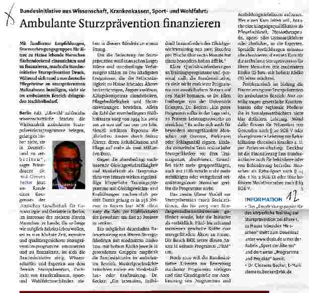 Vorschauseite 1: Ambulante Sturzprävention finanzieren