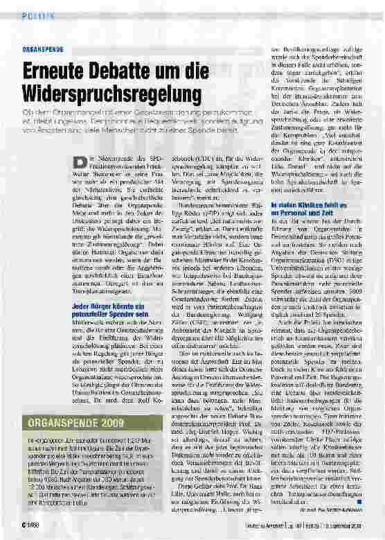 Vorschauseite 1: Erneute Debatte um die Widerspruchsregelung