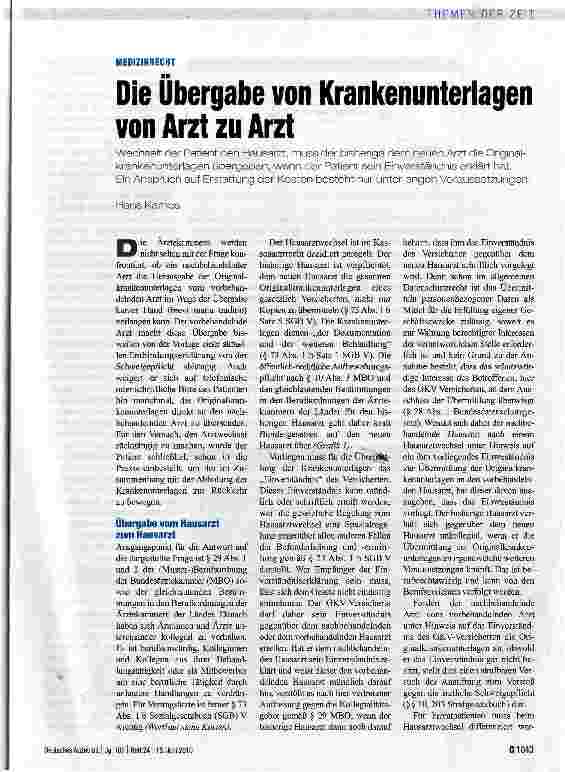 Vorschauseite 1: Die Übergabe von Krankenunterlagen von Arzt zu Arzt