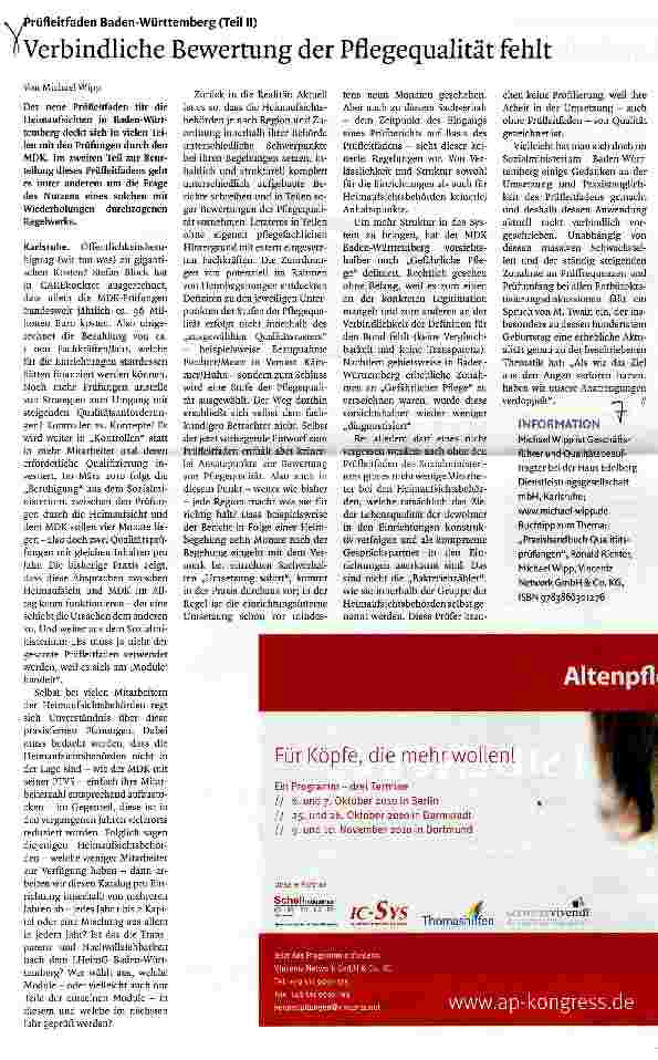 Vorschauseite 1: Verbindliche Bewertung der Pflegequalität fehlt
