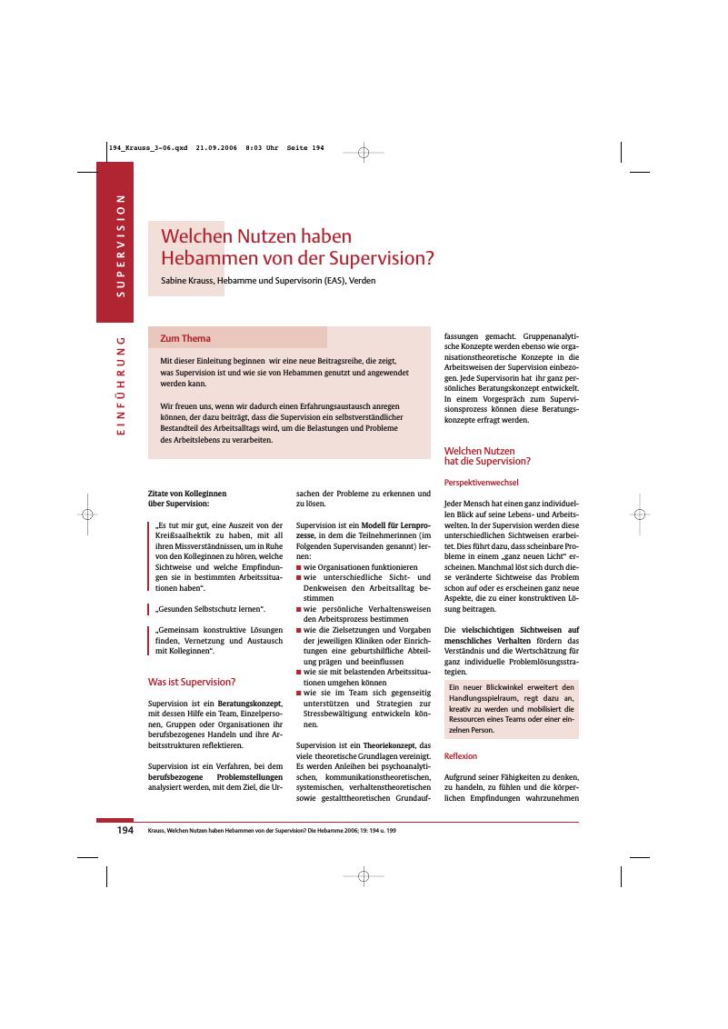 Vorschauseite 1: Welchen Nutzen haben Hebammen von der Supervision?