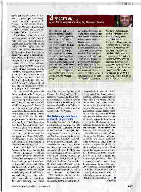 Vorschauseite 2: ARBEITSBEDINGUNGEN DER KLINIKÄRZTEDie Tarifverträge zeigen Wirkung