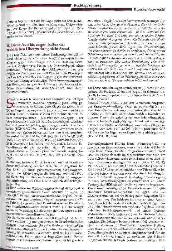 Vorschauseite 2: Privatrechtlicher Krankenhausvertrag bei sozialversicherungsrechtlich nicht erforderlicher Behandlung