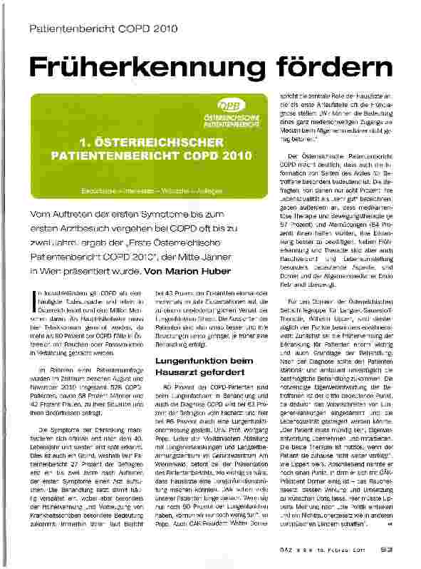 Vorschauseite 1: Patientenbericht COPD 2010Früherkennung fördern