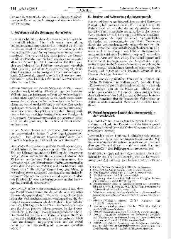 Vorschauseite 2: Initiative „Klarheit und Wahrheit bei der Kennzeichnung und Aufmachungvon Lebensmitteln des BMELV - Produktbewertungen auf dem Internetportal www. lebensmittelklarheit. de
