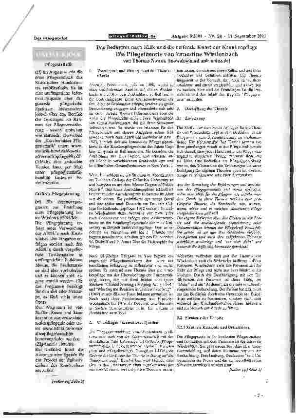 Vorschauseite 2: Das Bedürfnis nach Hilfe und die helfende Kunst der KrankenpflegeDie Pflegetheorie von Ernestine Wiedenbach