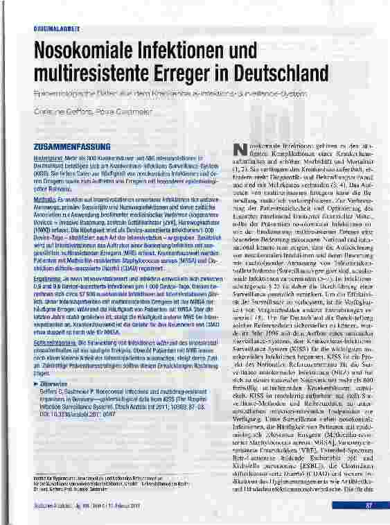 Vorschauseite 1: ORIGINALARBEITNosokomiale Infektionen und multiresistente Erreger in Deutschland