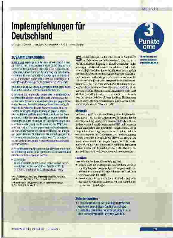Vorschauseite 1: Impfempfehlungen für Deutschland