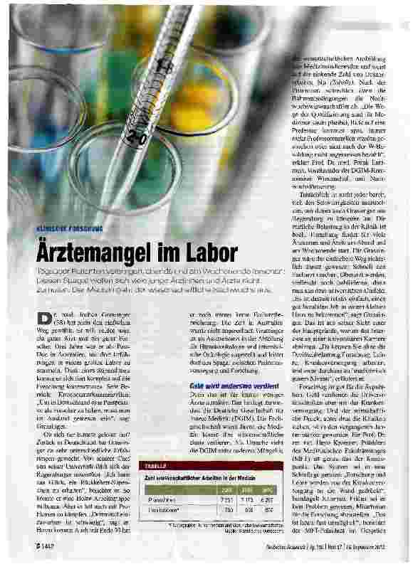 Vorschauseite 1: Ärztemangel im Labor
