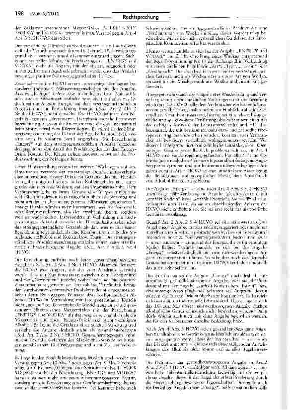 Vorschauseite 2: Unzulässigkeit der Bezeichnung eines Wodka-Mischgetränks als „Energy & VodfcaHCVO Art. 4 Abs. 3 S. 2