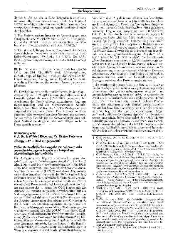 Vorschauseite 5: Unzulässigkeit der Bezeichnung eines Wodka-Mischgetränks als „Energy & VodfcaHCVO Art. 4 Abs. 3 S. 2