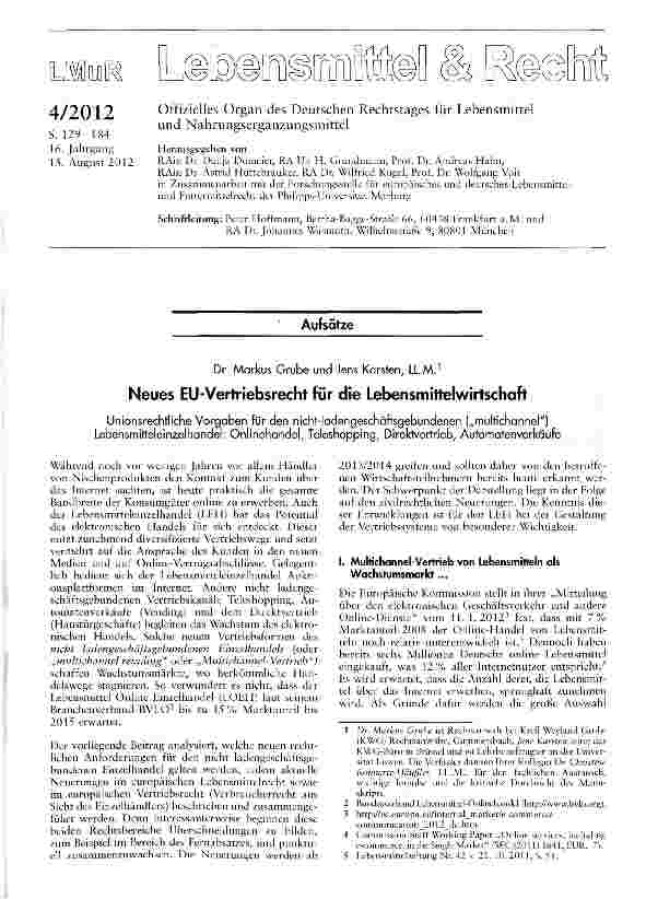Vorschauseite 1: Neues EU-Vertriebsrecht für die Lebensmittelwirtschaft
