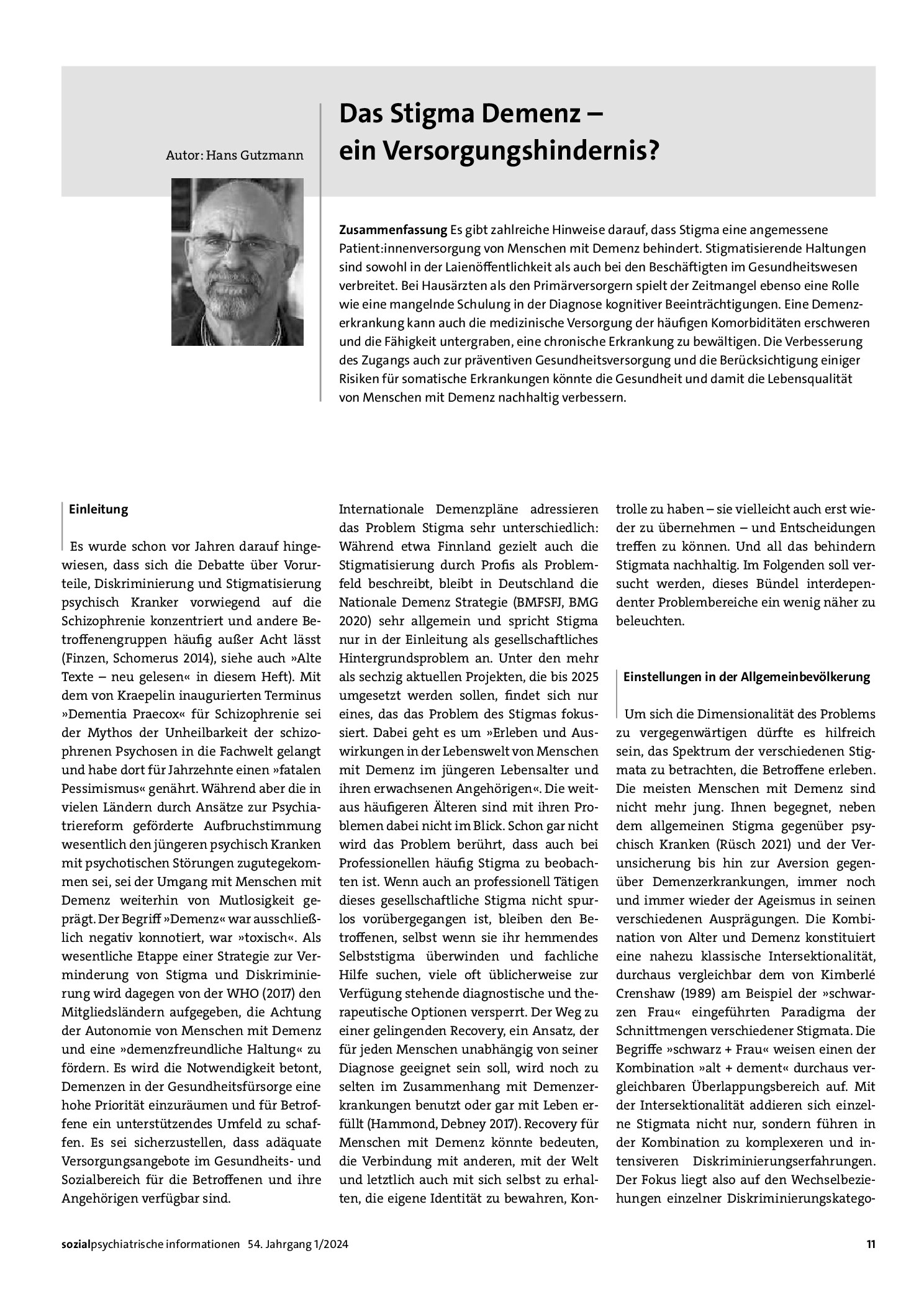 Vorschauseite 1: Das Stigma Demenz – ein Versorgungshindernis?