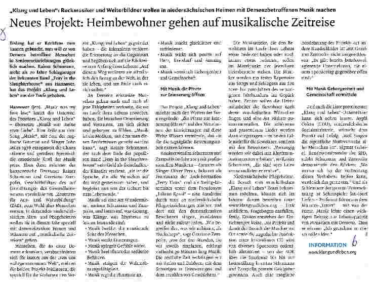 Vorschauseite 1: Neues Projekt: Heimbewohner gehen auf musikalische Zeitreise