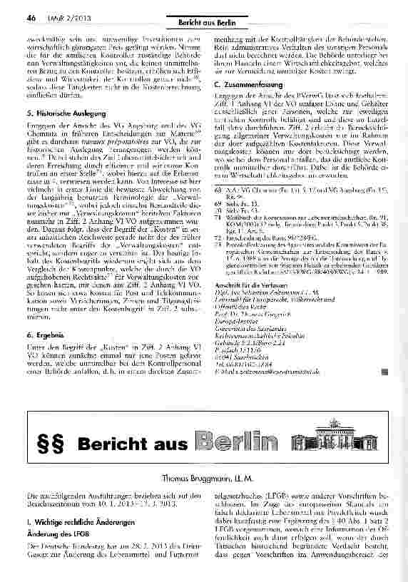 Vorschauseite 6: Zur Berücksichtigungsfähigkeit mittelbarer Kosten bei der Gebührenberechnung im Zusammenhang mit amtlichen Fleischund Hygieneuntersuchungen